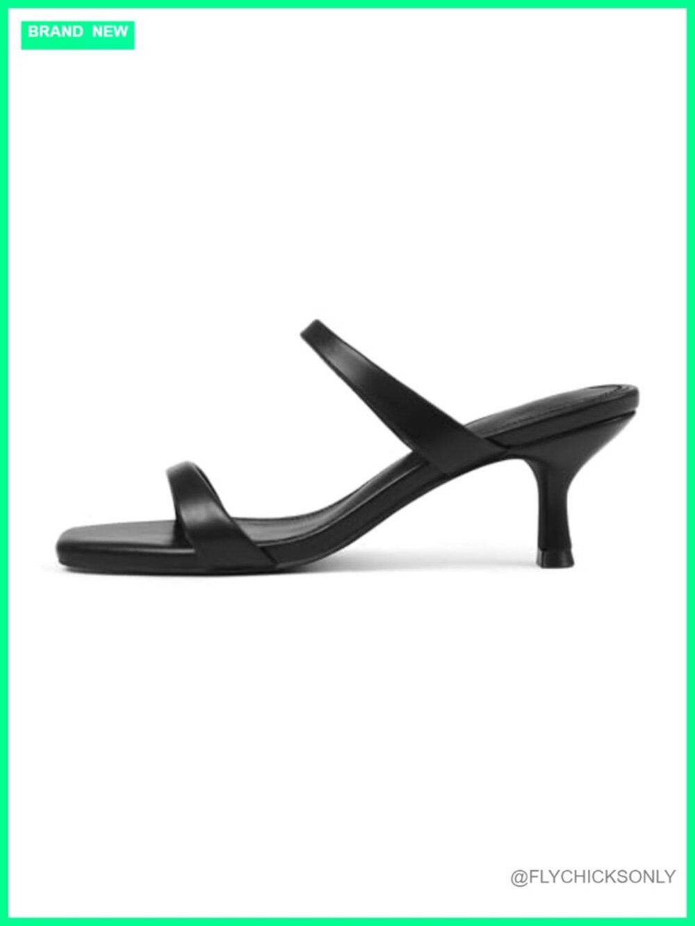 Kitten Heel Sandals Square Open Toe Low Mules Heels Slip-On Double-Strap